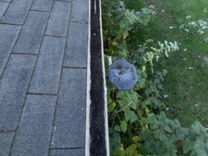 The same gutter run cleared out and flowing freely after a Brisk clean-out